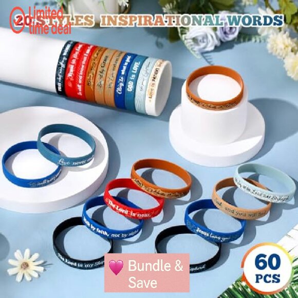 60 Silicone Bible Verse Bracelets Inspirational Christian Wristbands Bulk - Picture 7 of 7